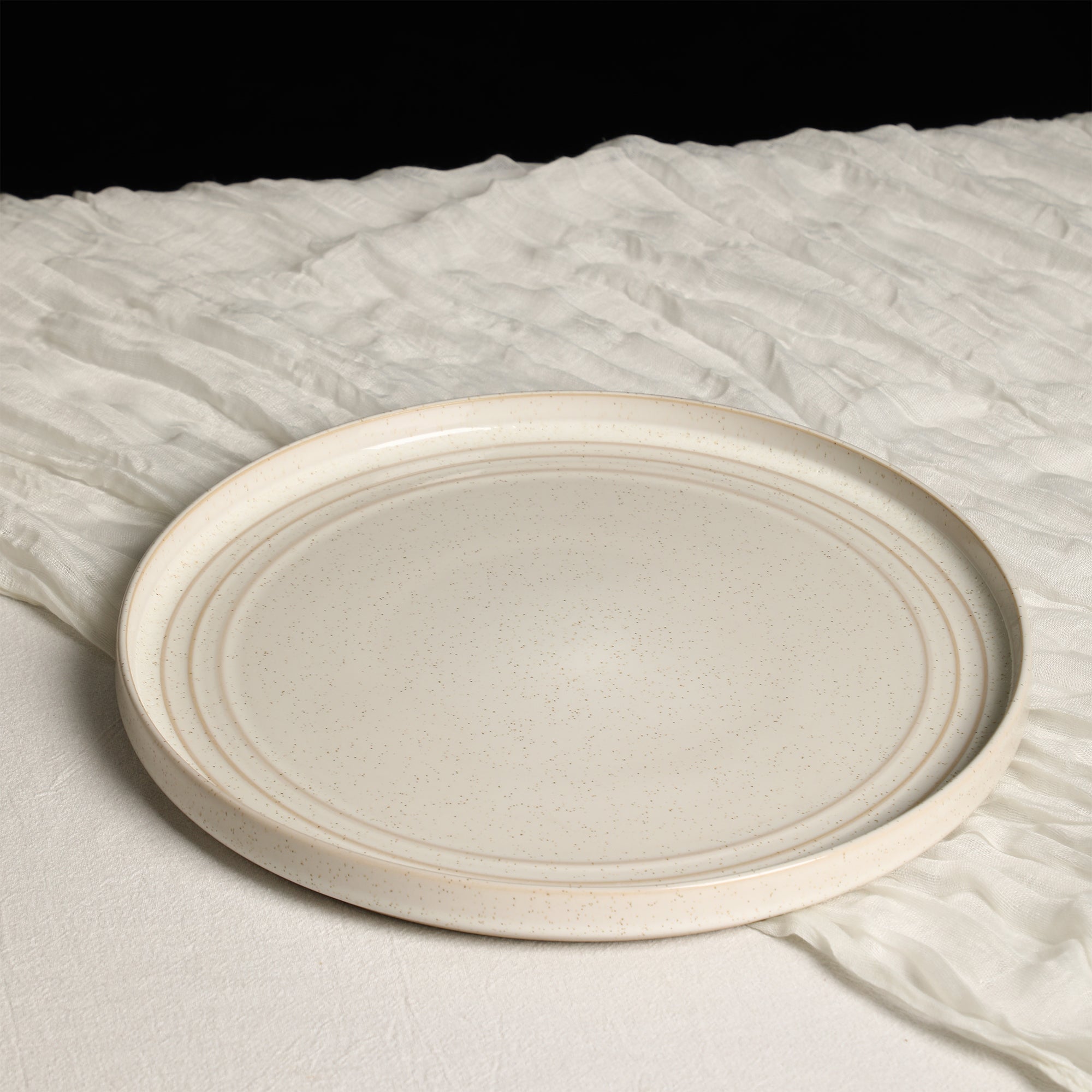 mercvo mercvoware Dinner Plate mercvo in White - High - Quality Ceramic, Versatile for 4 or 8, with Speckled Pattern and Concentric Ridges