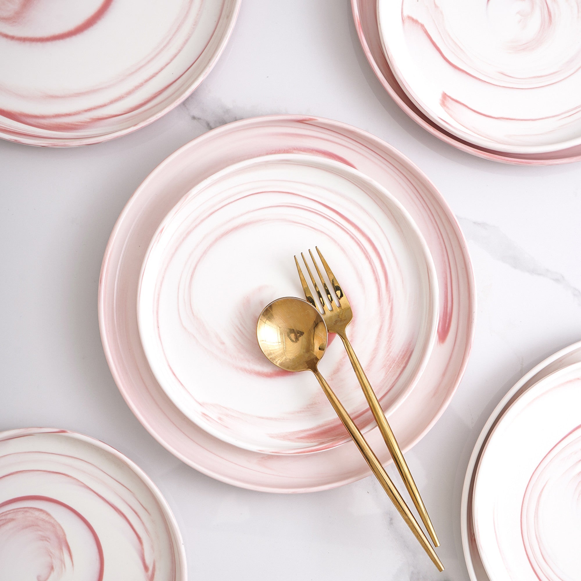 mercvo Porcelain Salad Plate - Pink mercvo of 4: Unique Marbled Design, Dishwasher & Microwave Safe for Casual and Formal Dining