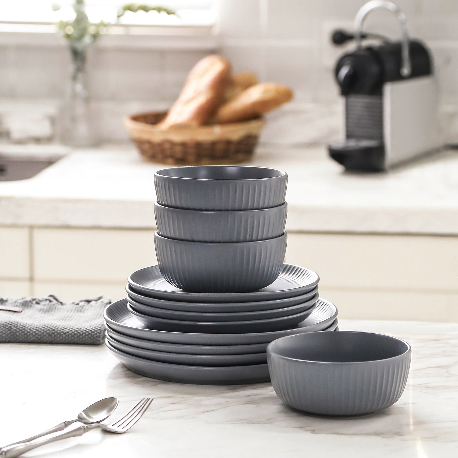 mercvo mercvoware Dinnerware mercvo – Grey #2: Microwave & Dishwasher Safe, Stackable, Service for 4 or 8, Ideal for Everyday Dining
