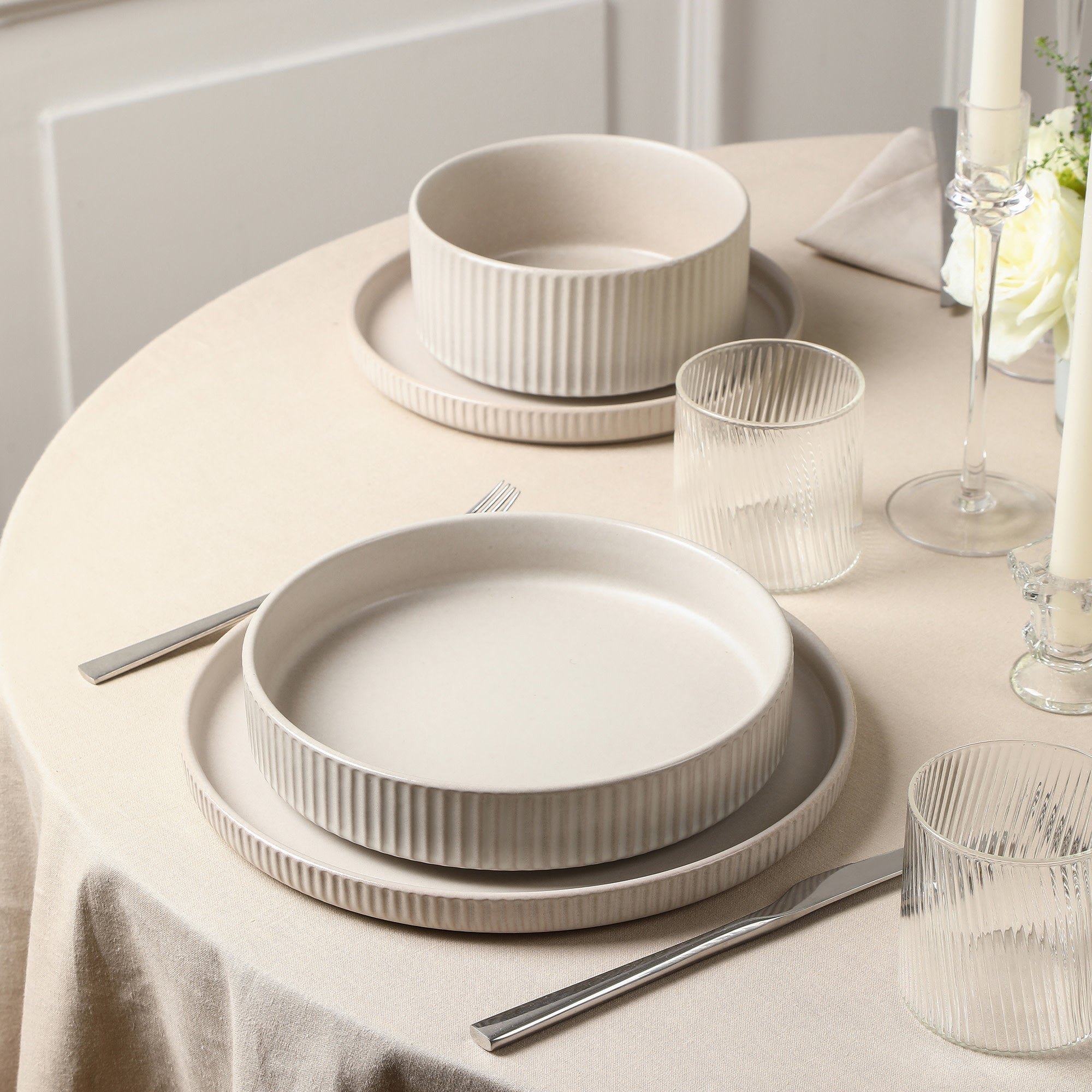 mercvo mercvoware Pasta Bowl mercvo in Beige - Serve 4 with European Flair, Stackable & Microwave/Dishwasher Safe