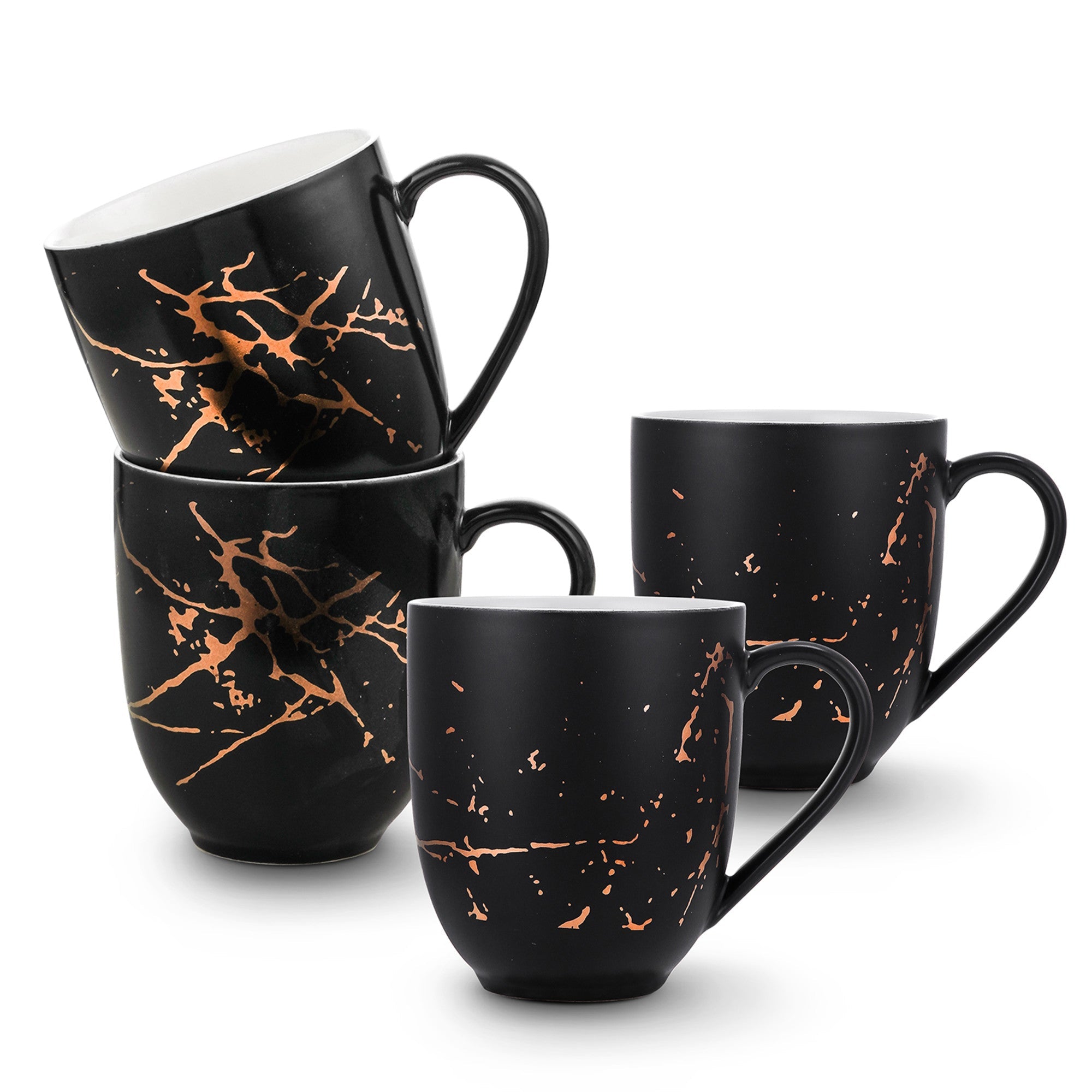 mercvo Porcelain Mug - Black mercvo of 4: Stylish Ceramic Mugs with Gold Splatter Patterns for Daily Use and Home Decor