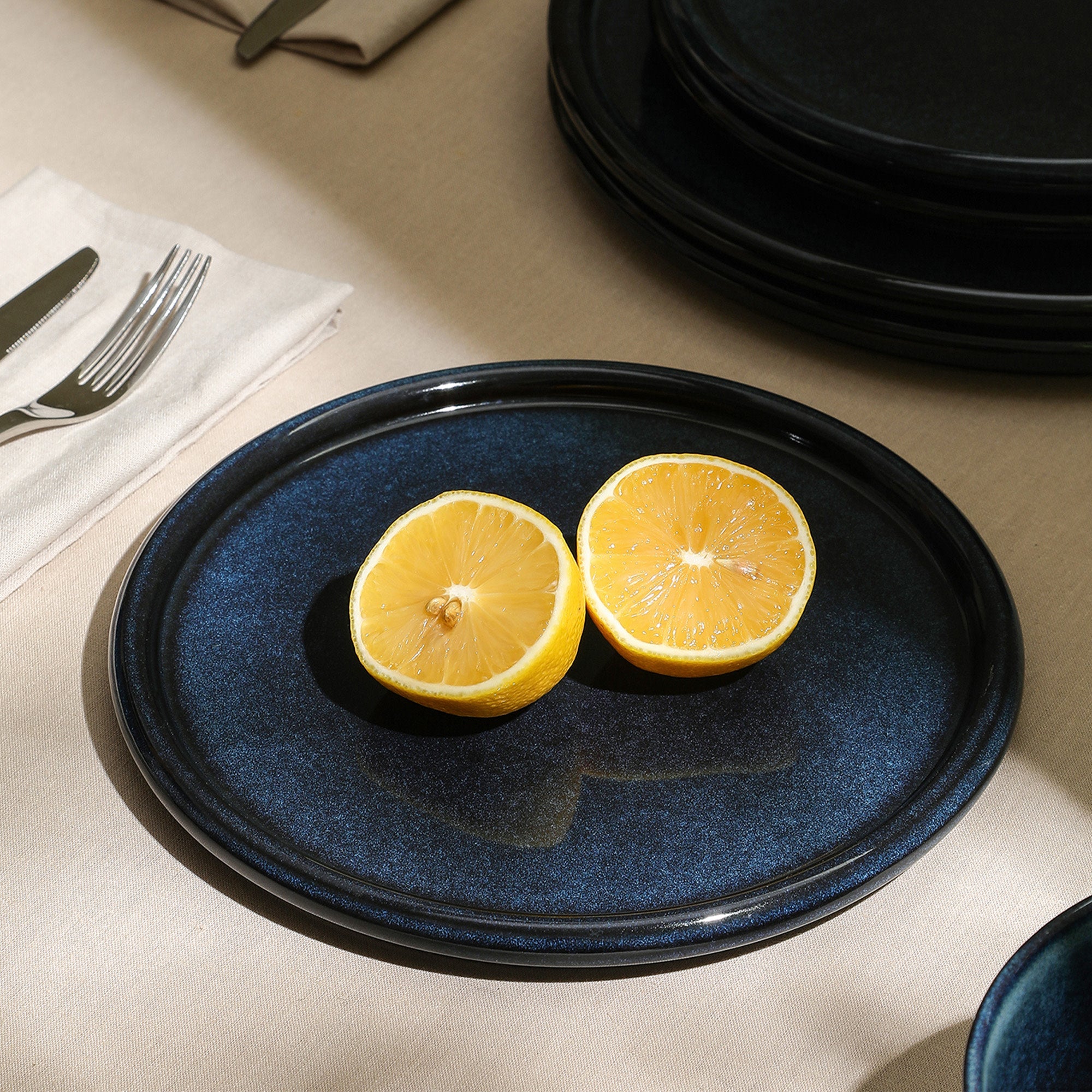 mercvo mercvoware Salad Plate - Dark Blue: High - Quality Ceramic Plate with Galaxy - Like Texture for Casual & Formal Dining