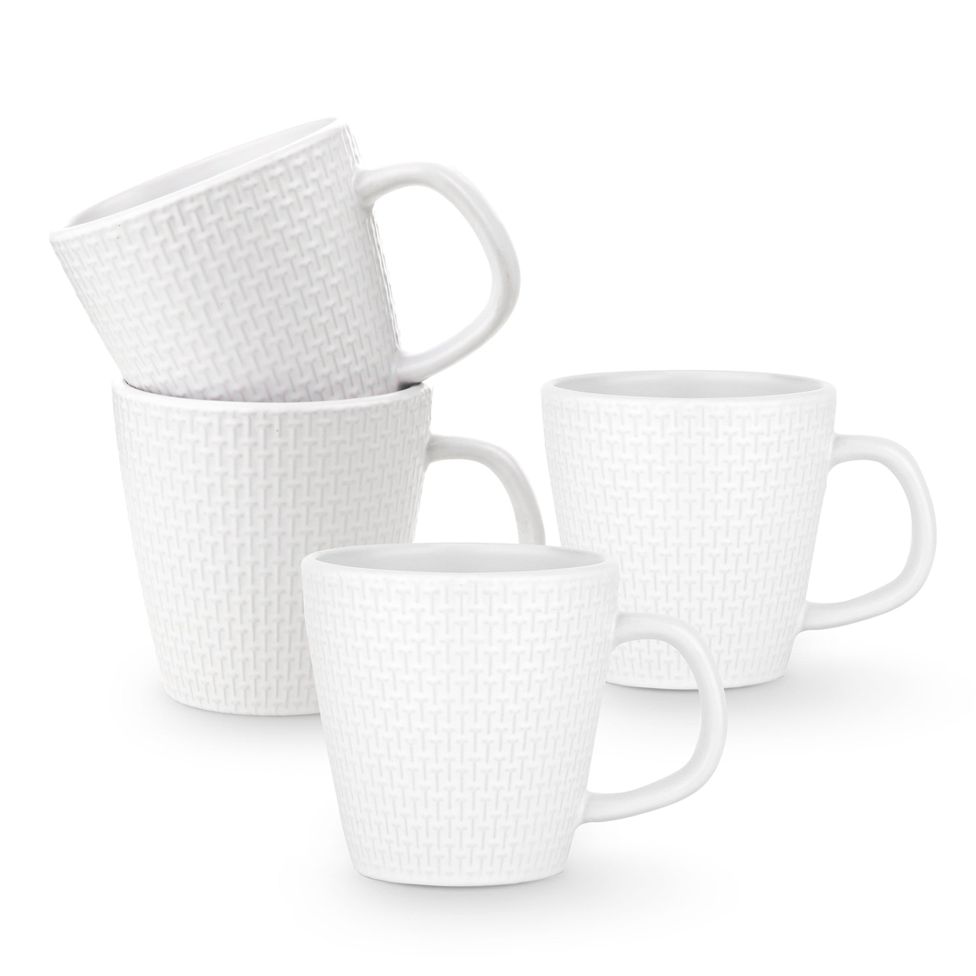 mercvo mercvoware Mug mercvo of 4 - White with Embossed Pattern, Heat - Resistant, Dishwasher & Microwave Safe, Ideal for Hot Beverages