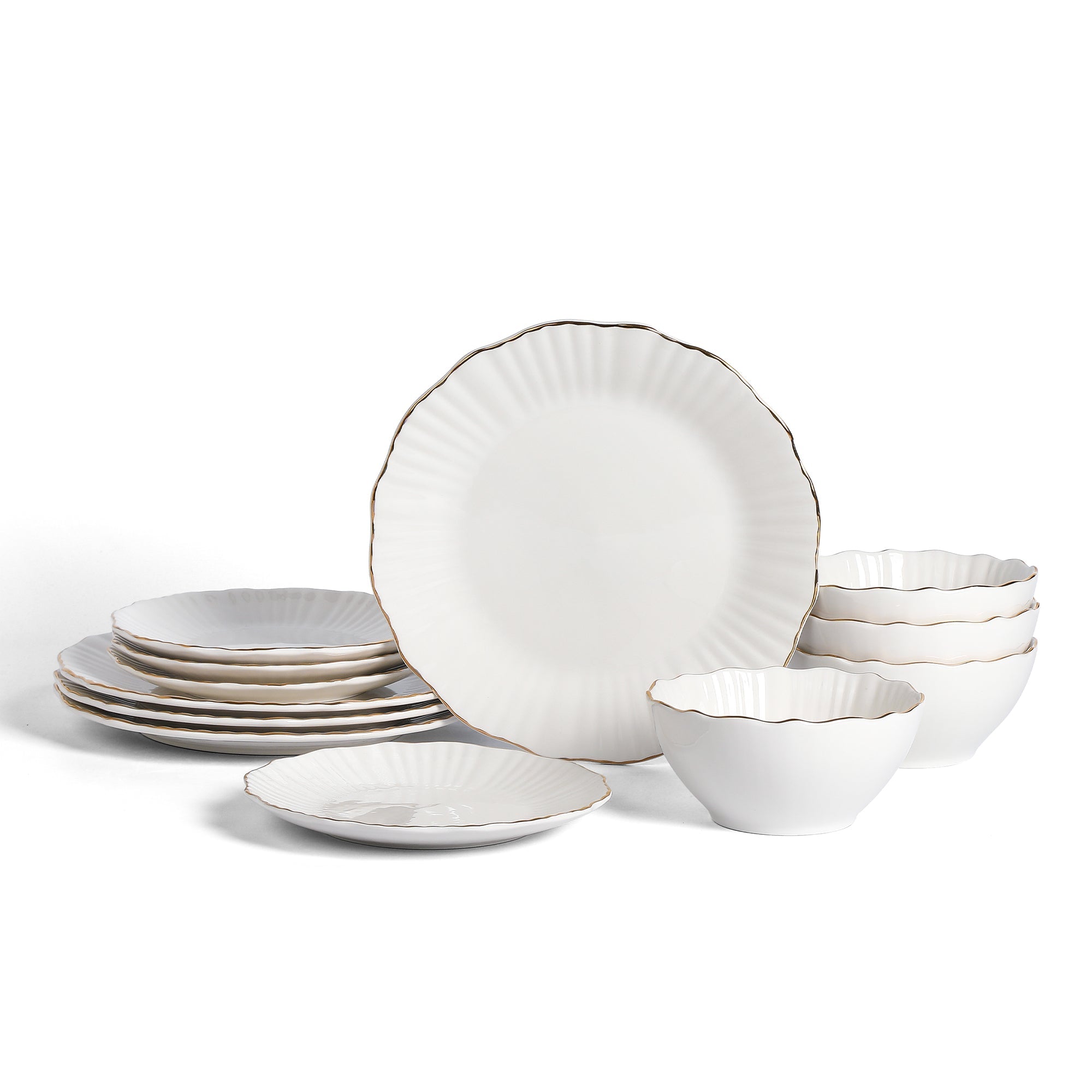 mercvo Porcelain Dinnerware mercvo - White and Gold: Elegant for Formal and Everyday Dining, mercvoilable for Service for 4 or 8