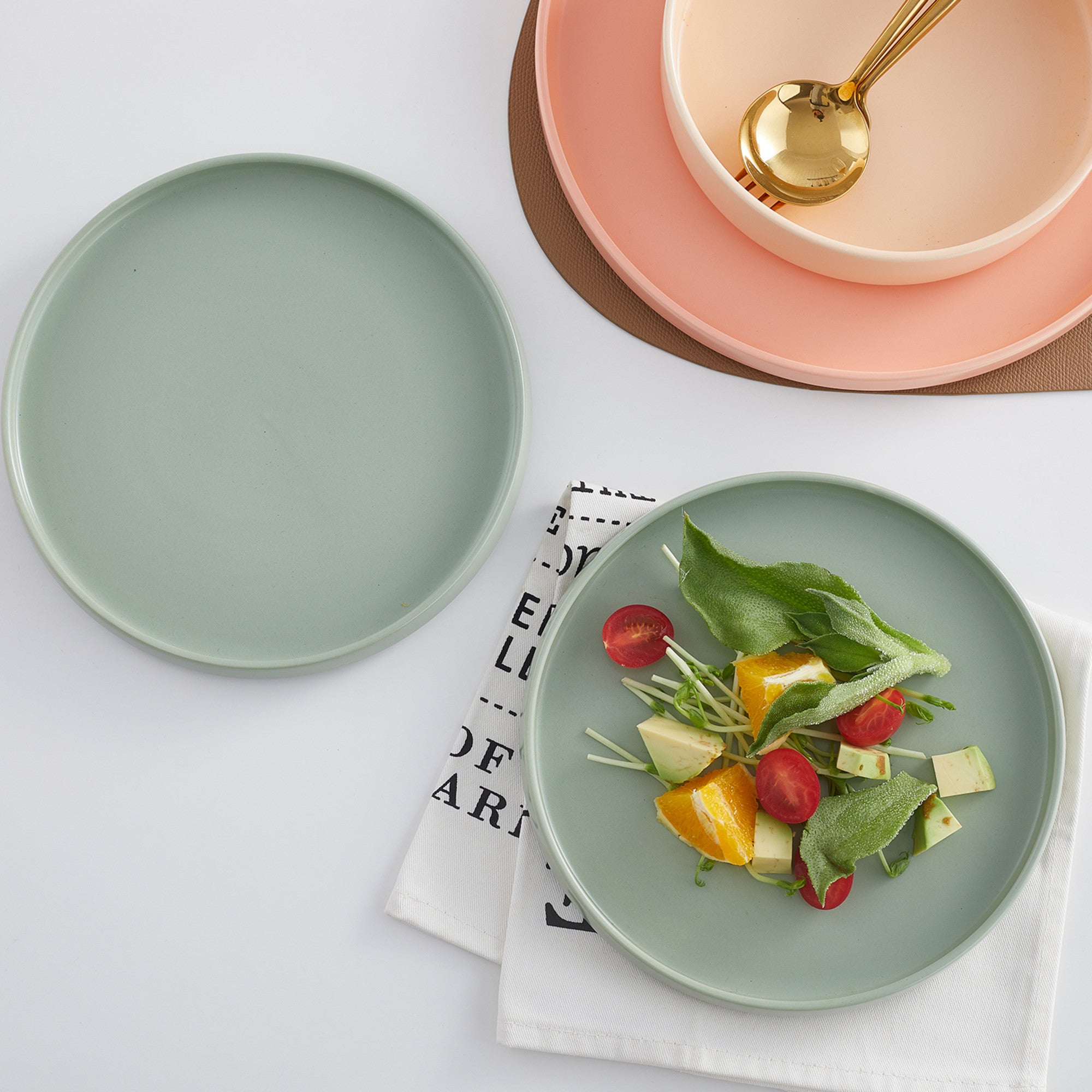 mercvo Porcelain Salad Plate mercvo of 6: Minimalist Ceramic Plates in Cream, Honeydew, Lime Green, Pastel Orange, Peach & Terracotta for Modern Dining