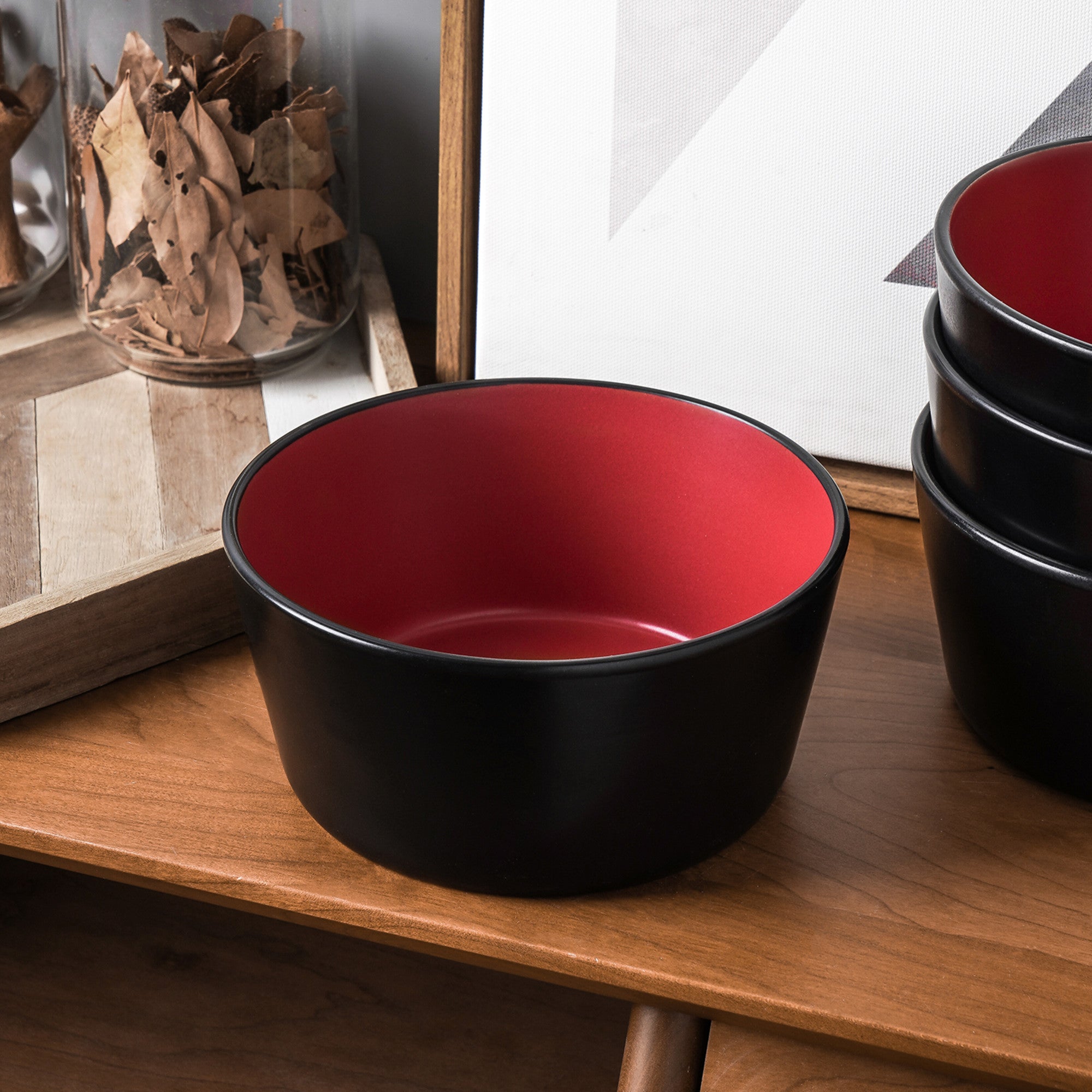 mercvo mercvoware Bowl mercvo - 4 Piece Red and Black Medium - Sized Bowls for Dining, Storage & Decor