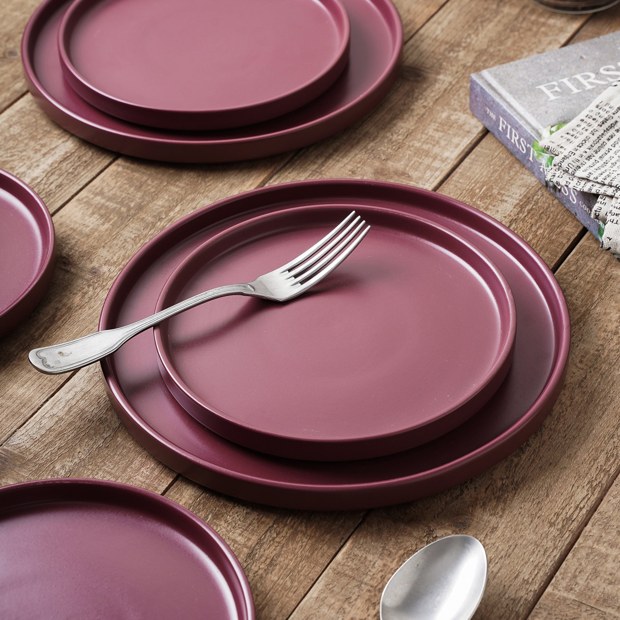 mercvo mercvoware Dinnerware mercvo - Purple: 24 - Piece, Burgundy - Maroon, Nesting, Microwave & Dishwasher Safe for Everyday & Formal Dining