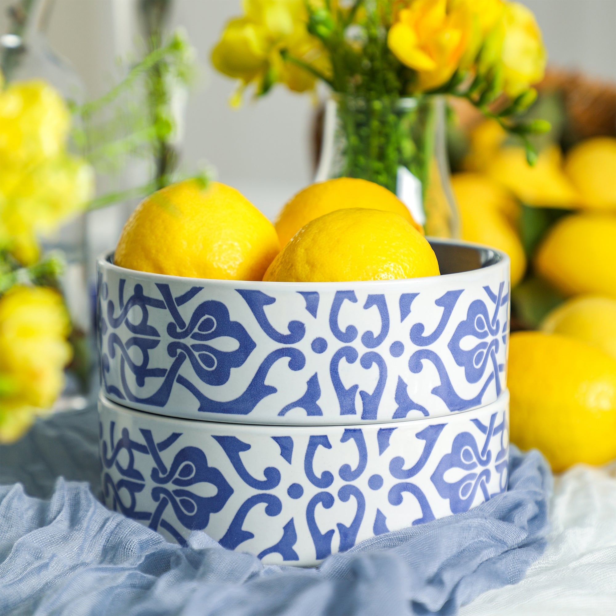 mercvo mercvoware Dinnerware mercvo - Blue: High - Quality Ceramic Tableware with Intricate Blue Motifs, Stackable Design, Suitable for 4 or 8 People