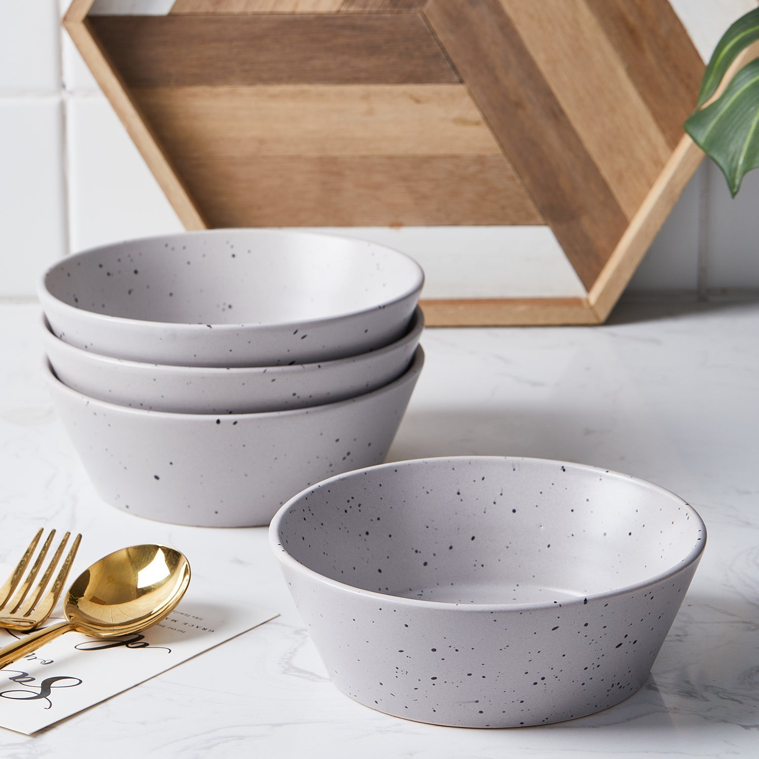 mercvo mercvoware Dinnerware mercvo in Light Gray - Ideal for 4 or 8, Modern Speckled Ceramic Design for All Occasions
