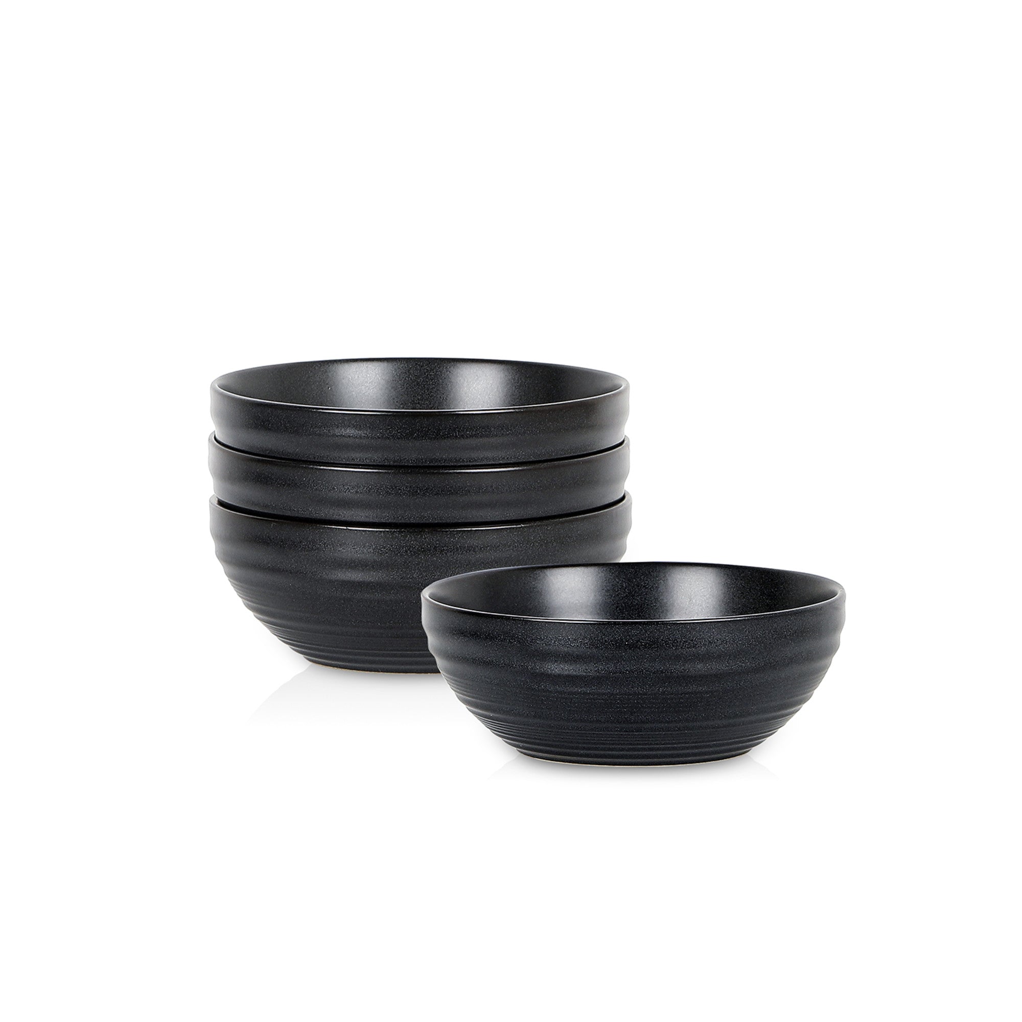 mercvo mercvoware Bowl - Black 4 - Piece mercvo: Ceramic Bowls with Matte Black Exterior, Glossy Interior, Ribbed Texture, Stackable & Heat - Resistant for Various Food Servings