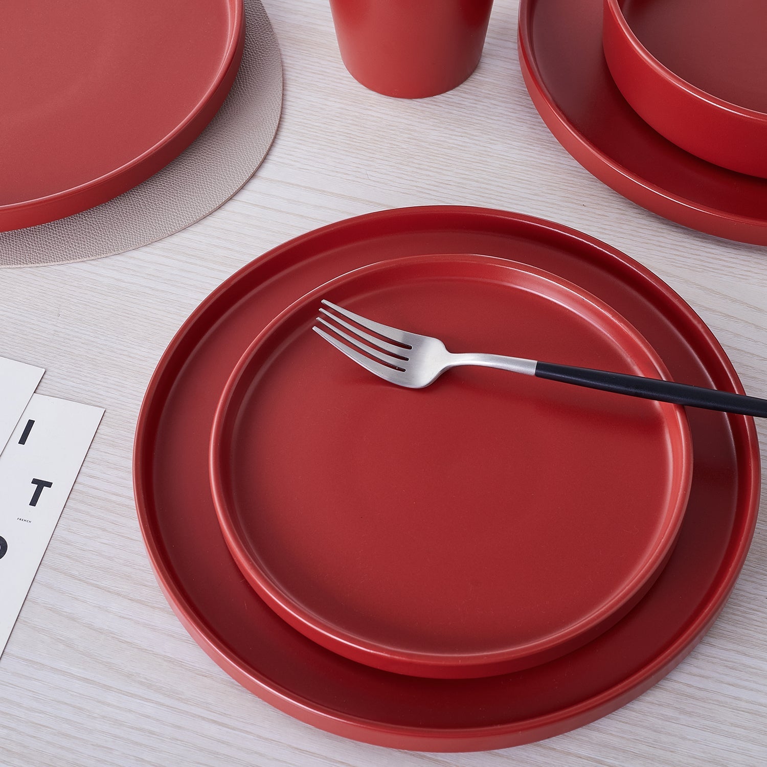 mercvo mercvoware Dinnerware mercvo in Rich Red - Durable, Minimalist & Stackable, mercvoilable for Service of 4 or 8