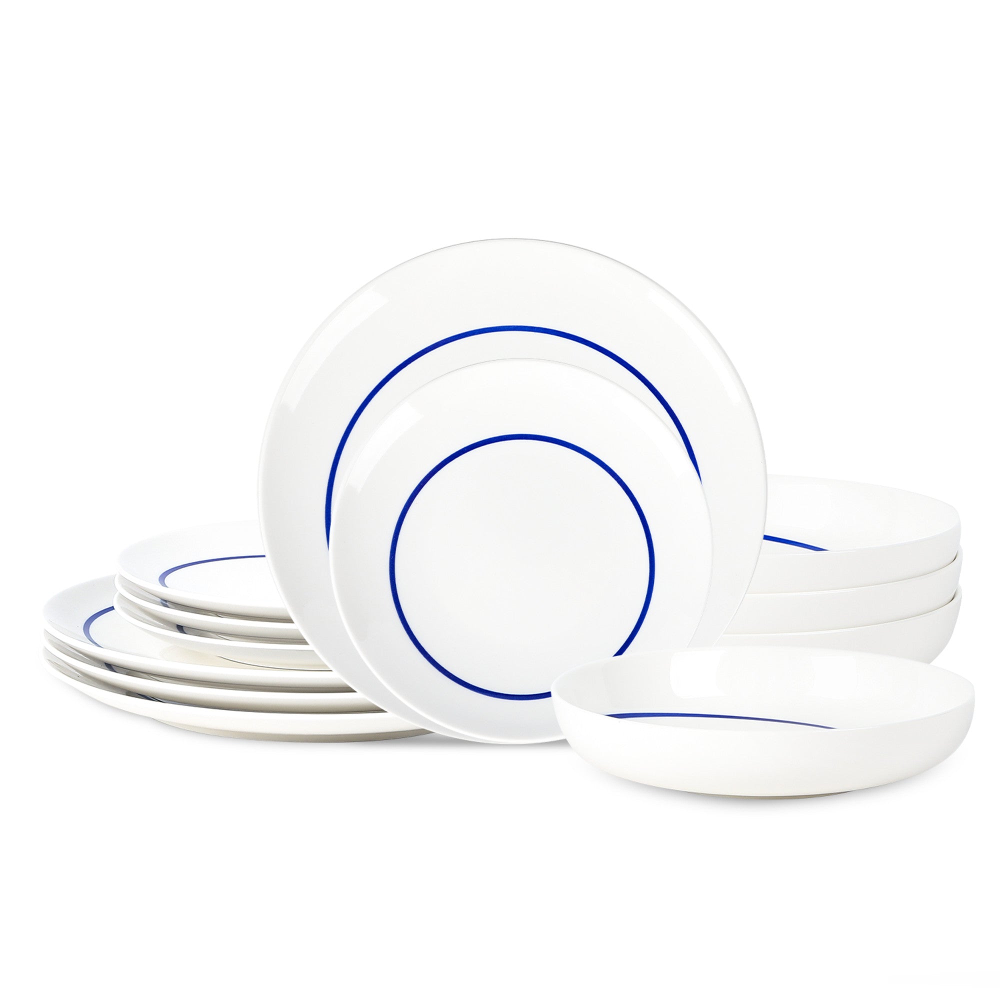 mercvo Porcelain Dinnerware mercvo – Blue: High – Quality, Versatile Dinnerware for 4 or 8 People with Elegant Blue Trim