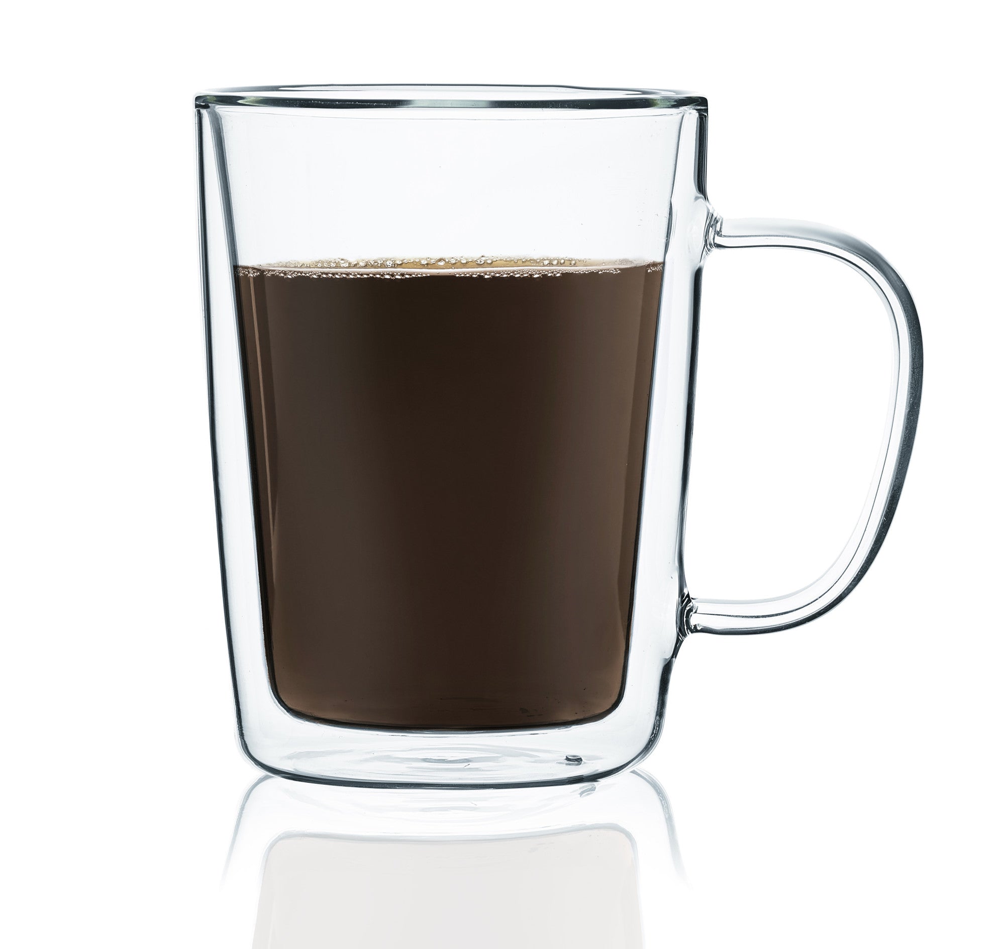mercvo of 4 Double Wall Glass Coffee Mugs - Clear, Insulated, Ergonomic Handle, 12 - 16 oz, Ideal for Hot Beverages