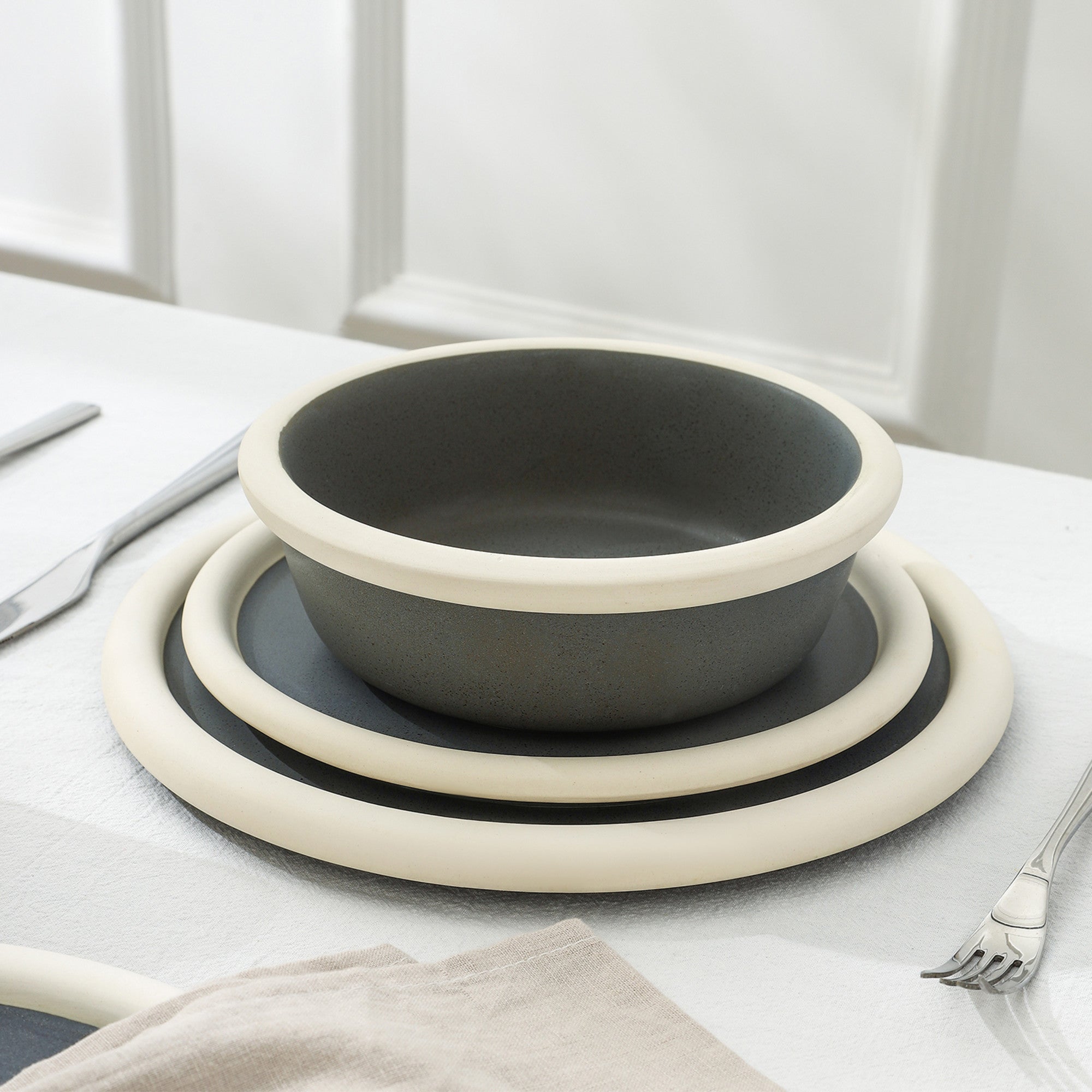 mercvo mercvoware Dinnerware mercvo - Grey: A Versatile, Space - Saving mercvo for 4 or 8 People with Nesting Design and Stylish Gray & White Color Scheme
