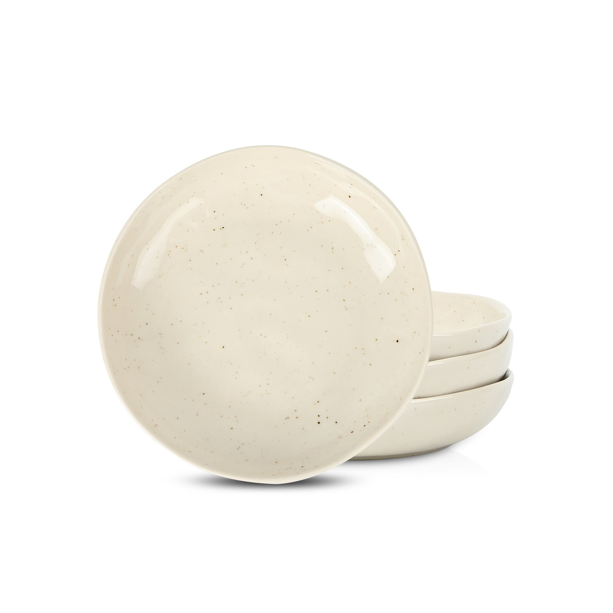 mercvo mercvoware Pasta Bowl mercvo in Beige - 4 Piece Service, Ceramic, Speckled Glossy Finish, Stackable for Kitchen Storage