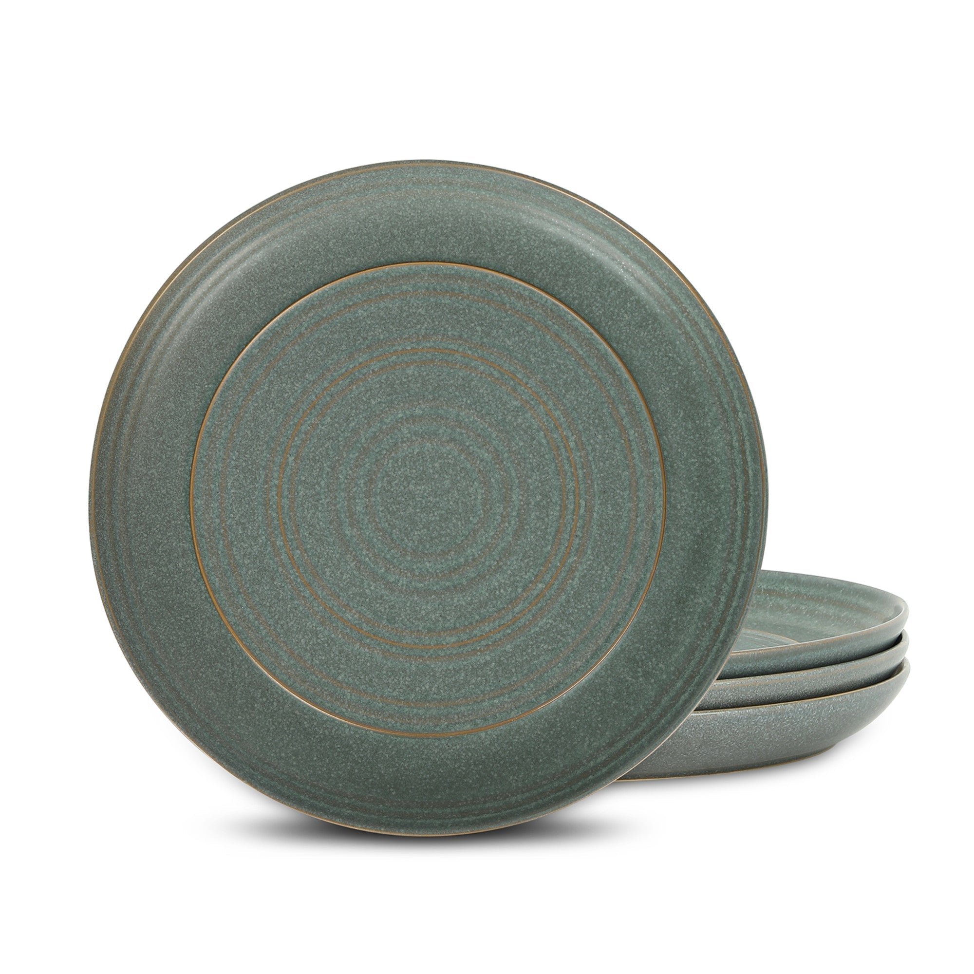 mercvo mercvoware Dinner Plate - Green: 4 - Piece Dishware mercvo with Muted Teal - Green Color and Golden Lines for Casual and Formal Dining