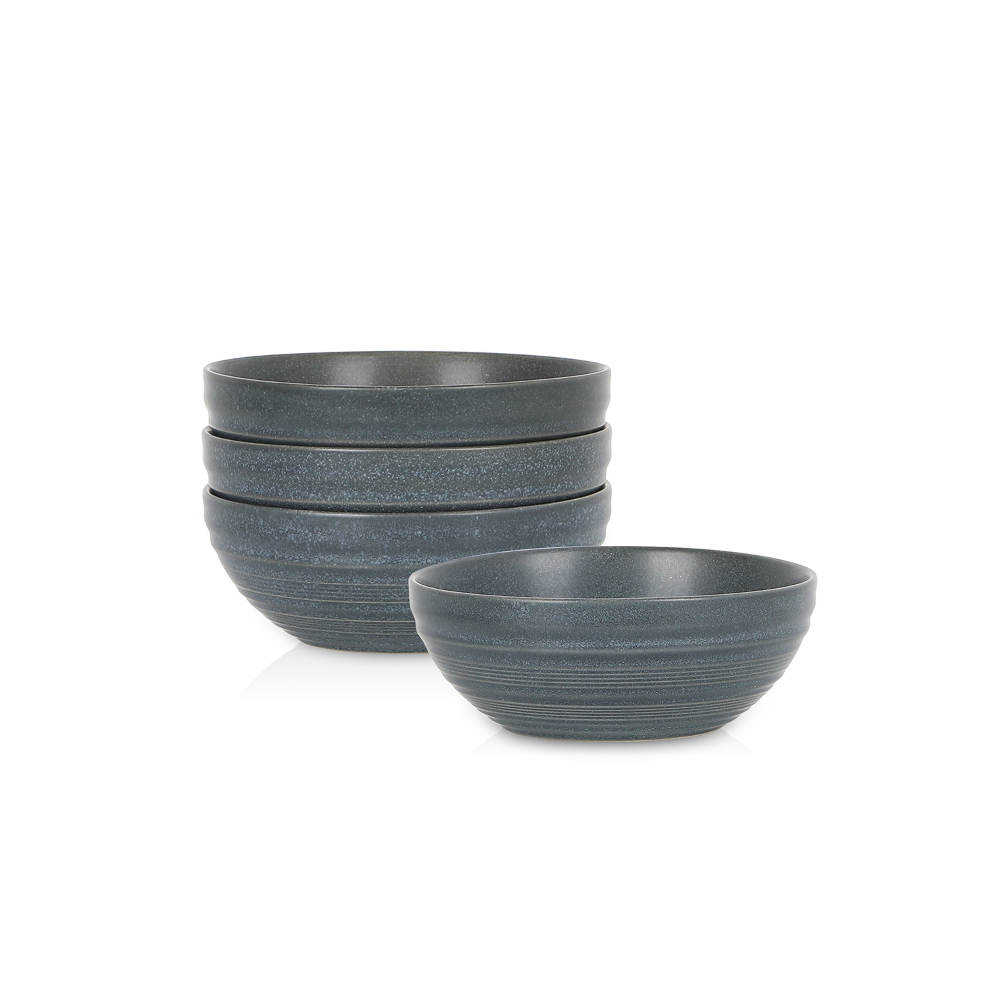 mercvo mercvoware Bowl - Blue: 4 - Piece mercvo of Ceramic Bowls in Charcoal Blue - Gray with Ridged Exterior for Versatile Kitchen Use