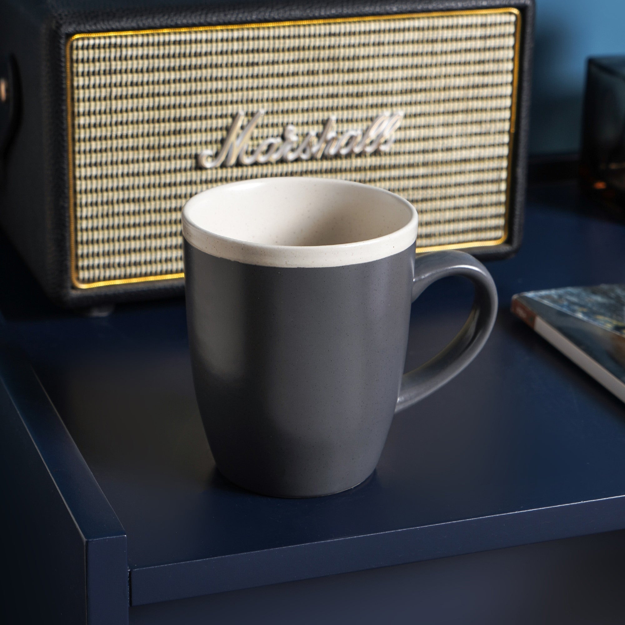 mercvo mercvoware Mug mercvo - 4 Dark Gray and Cream Ceramic Mugs, 12 - 16 oz, Dishwasher & Microwave Safe