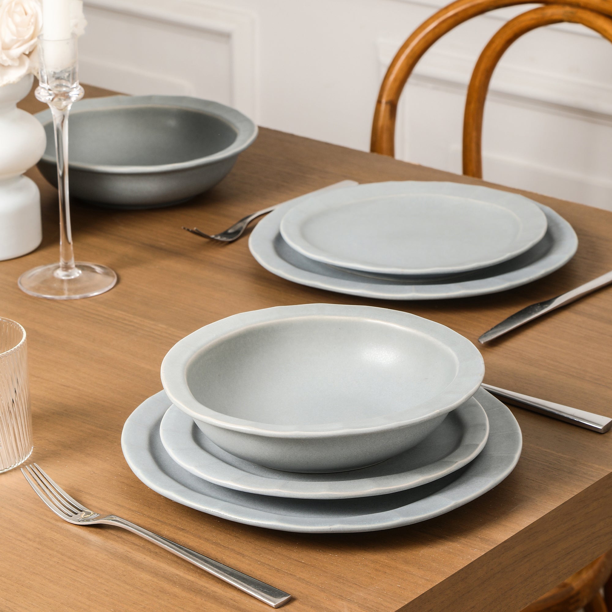mercvo mercvoware Dinnerware mercvo in Grey Blue - Stackable, Durable & Versatile for 4 or 8 People