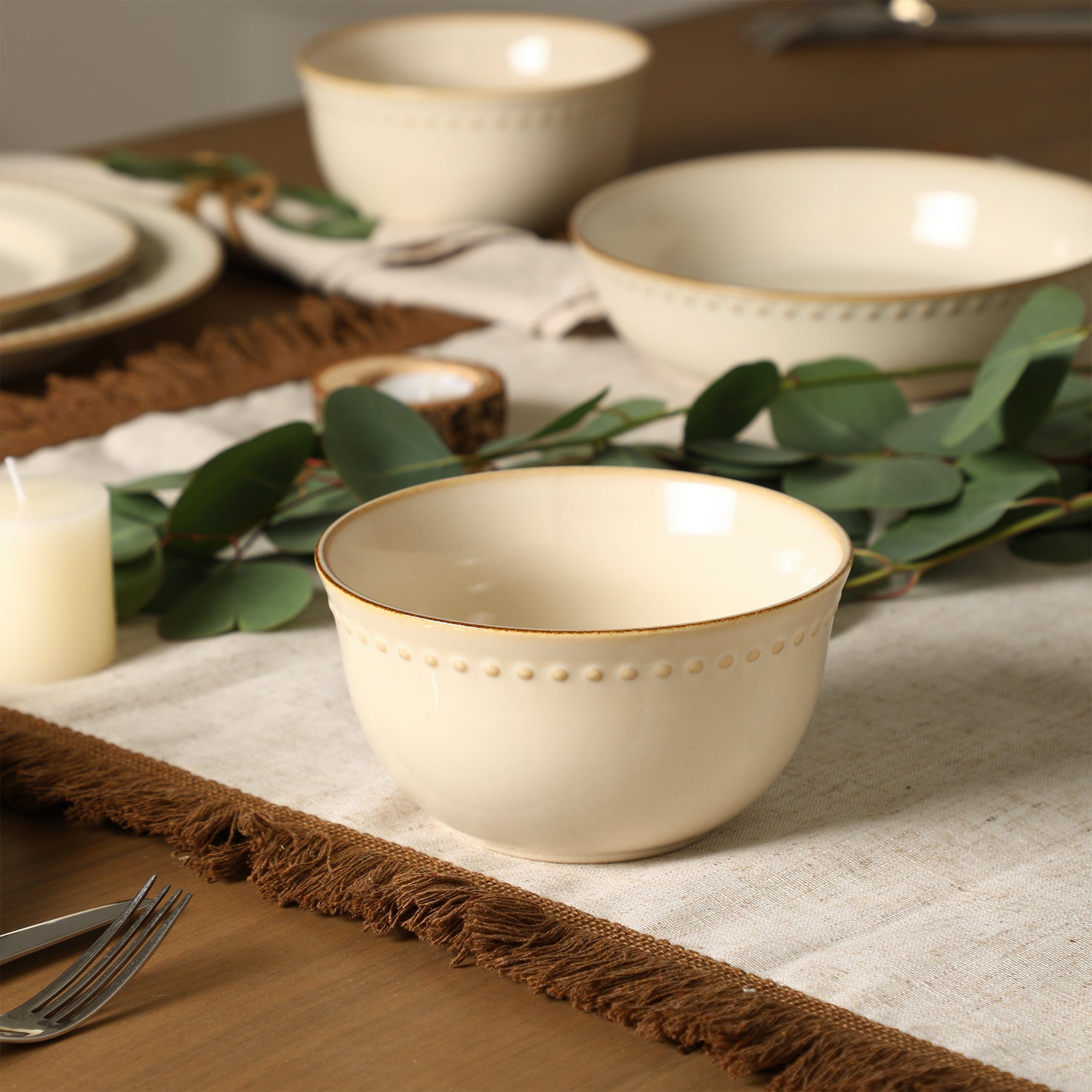 mercvo mercvoware Bowl mercvo in Cream - Microwave & Dishwasher Safe, Service for 4 or 8, Rustic Elegance