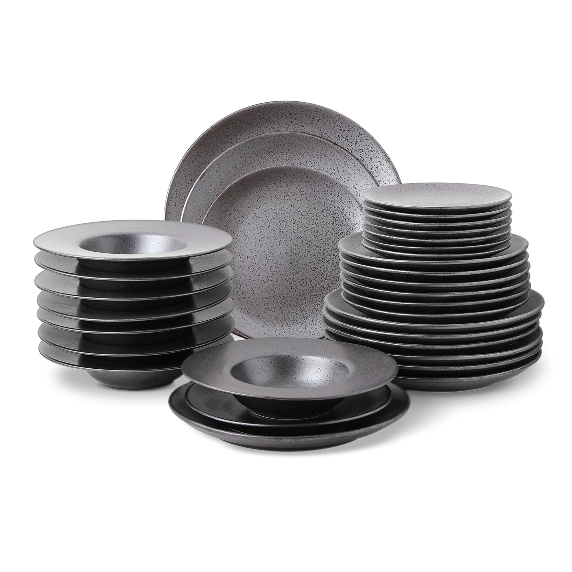 mercvo Lain mercvo Porcelain Dinnerware mercvo - Metallic Grey: Versatile, Stackable & Modern for 4 or 8 Servings