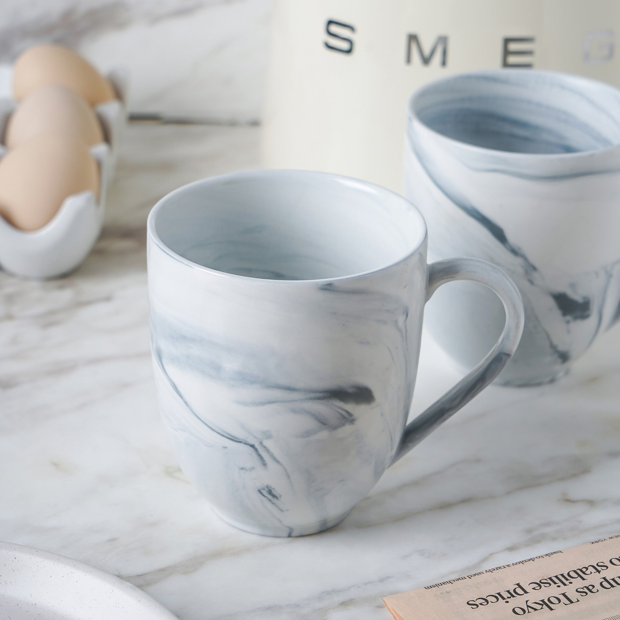mercvo Porcelain Mug - Gray mercvo of 4 with Unique Swirled Marbling, Ideal for Daily Use and Gifting
