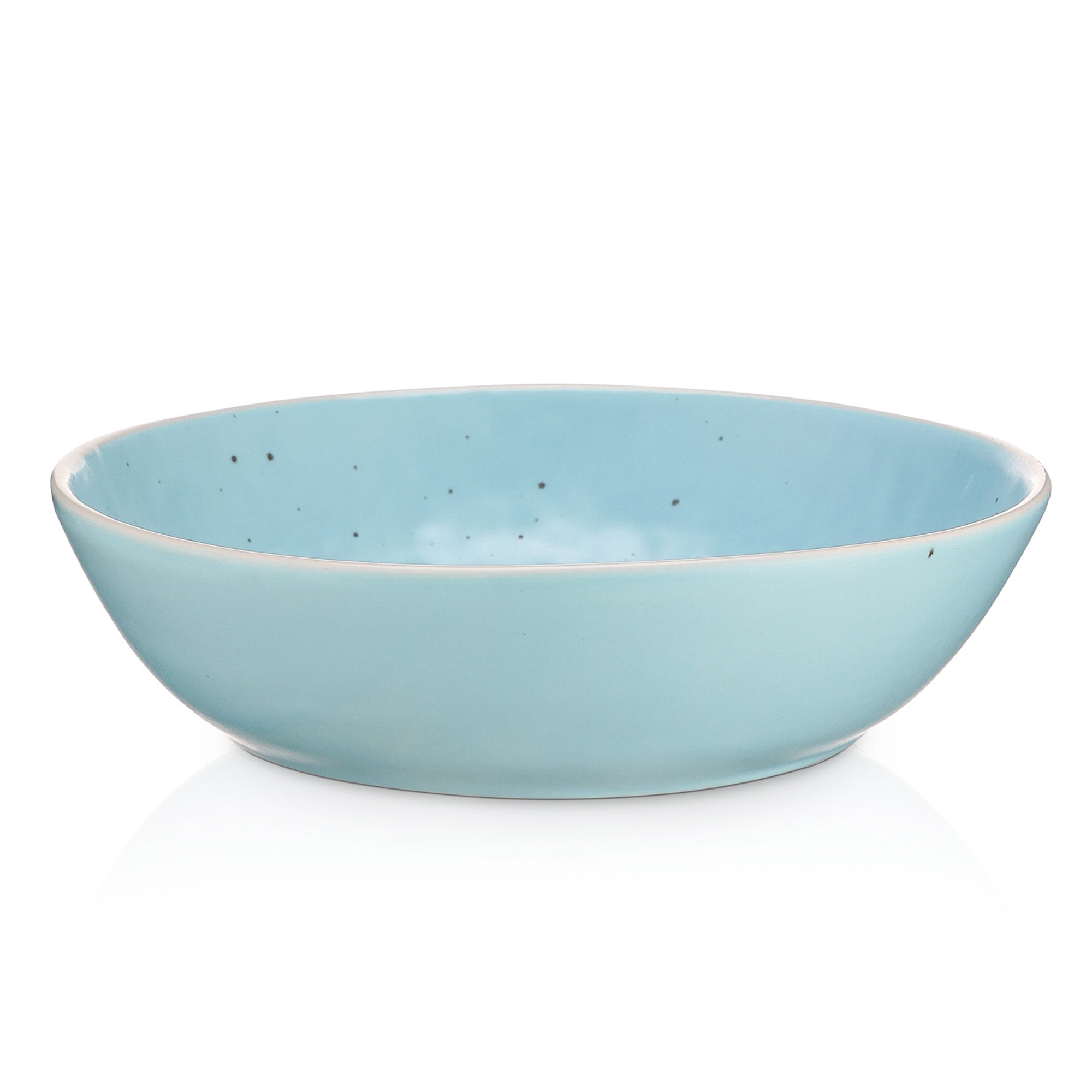 mercvo mercvoware Bowl - Blue: mercvo of 4 Ceramic Bowls with Light Blue Color, Speckled Interior, and White Rim for Versatile Dining
