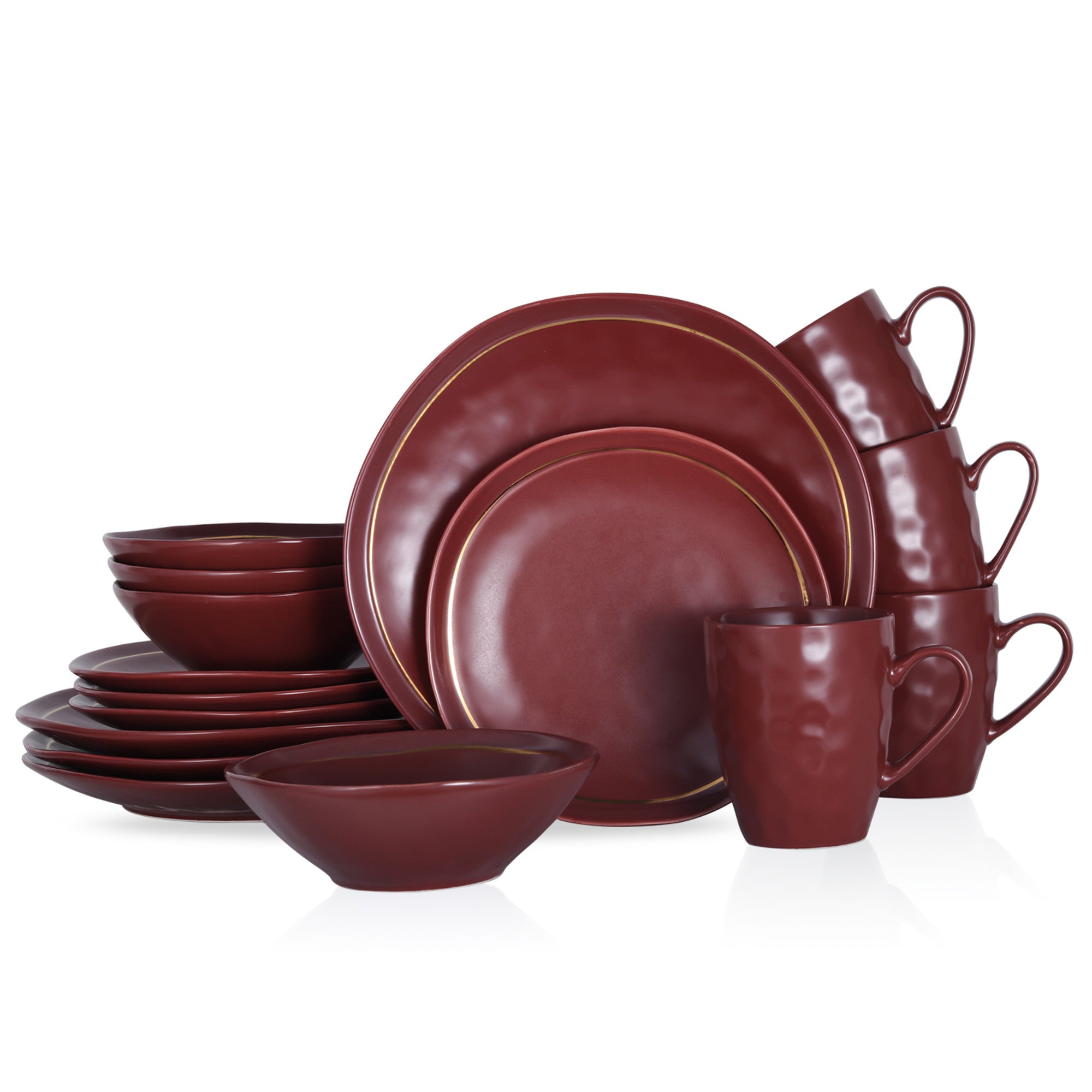 mercvo Porcelain Dinnerware mercvo - Burgundy: High - Quality, Elegant mercvo for 4 or 8 with Gold Trim and Modern Design